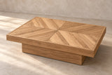 Mesa de centro Vértice de madera con tablero geométrico, vista en perspectiva - Woodabu