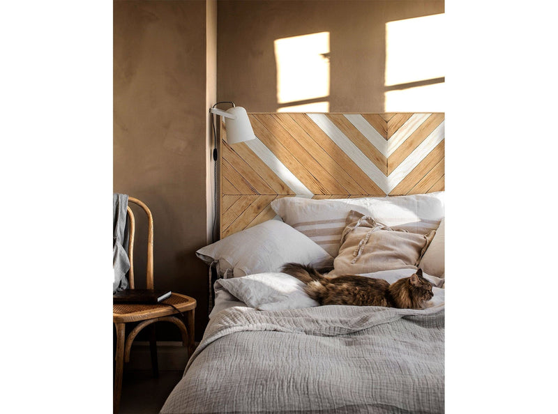 Cabecero Margaret cama de 180 cm madera de caoba natural tela gris Amadeus